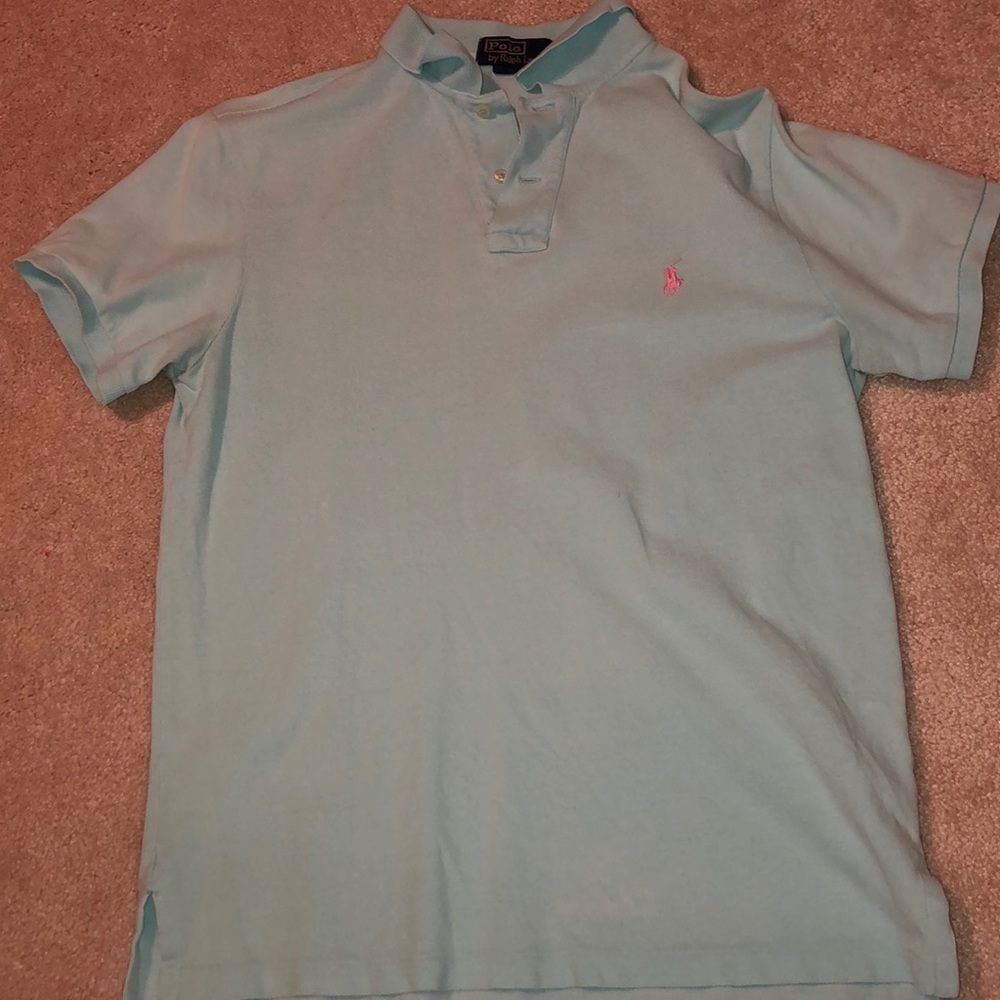 Light blue with pink logo polo boys Medium